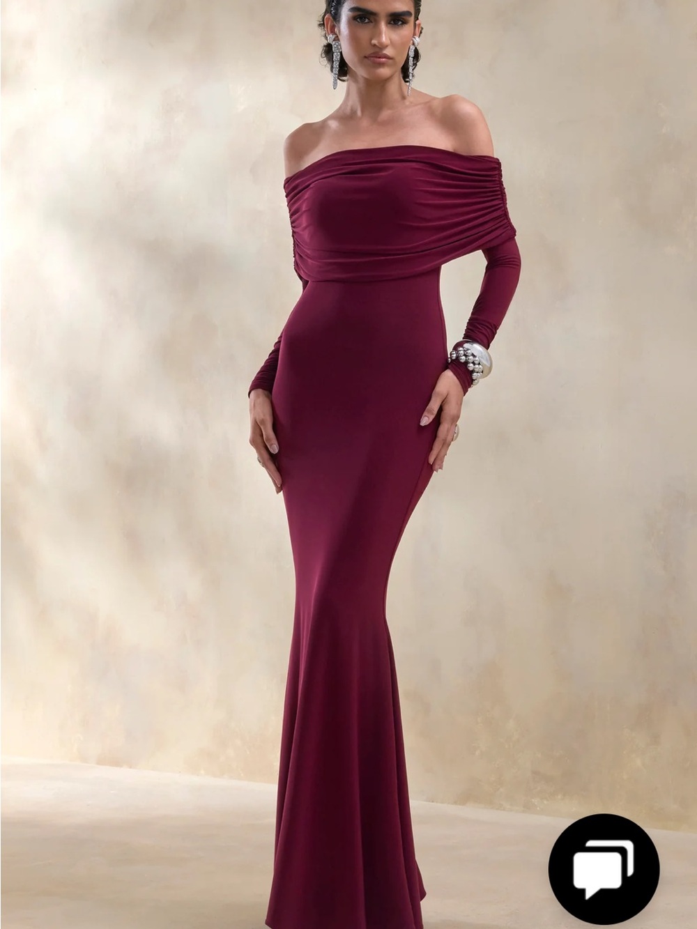 Off-Shoulder Burgundy Evening Gown